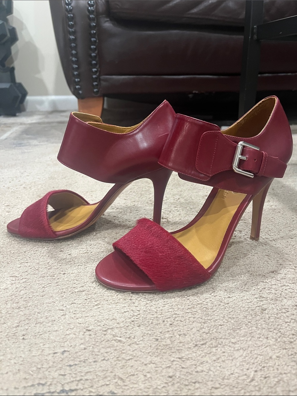 Polo by Ralph Lauren Deep Wine Open-Toe Stiletto Heels with Buckle Strap